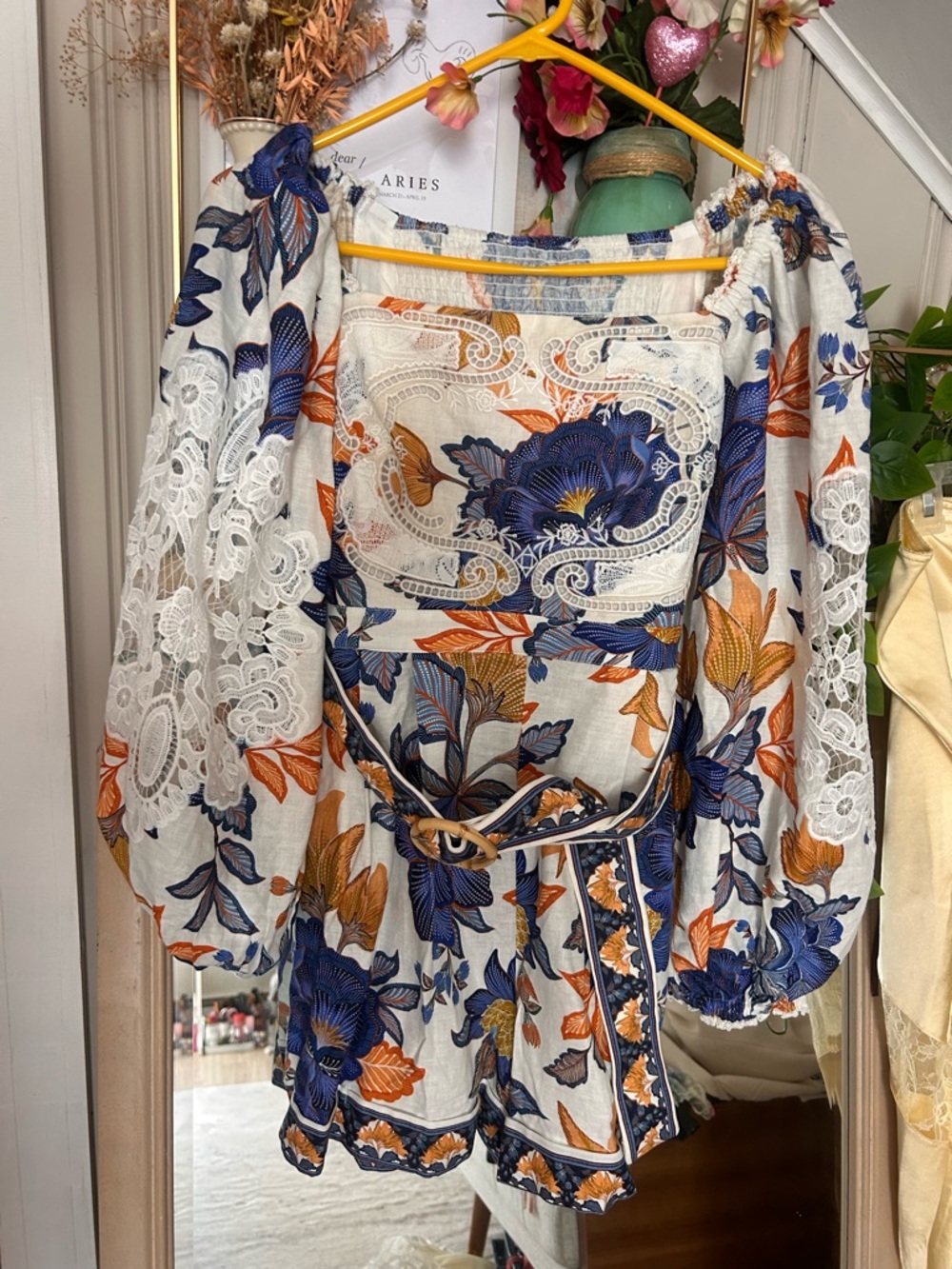 Farm Rio Summer Flowers Lace Trim Romper sz M NWT - Picture 3 of 5